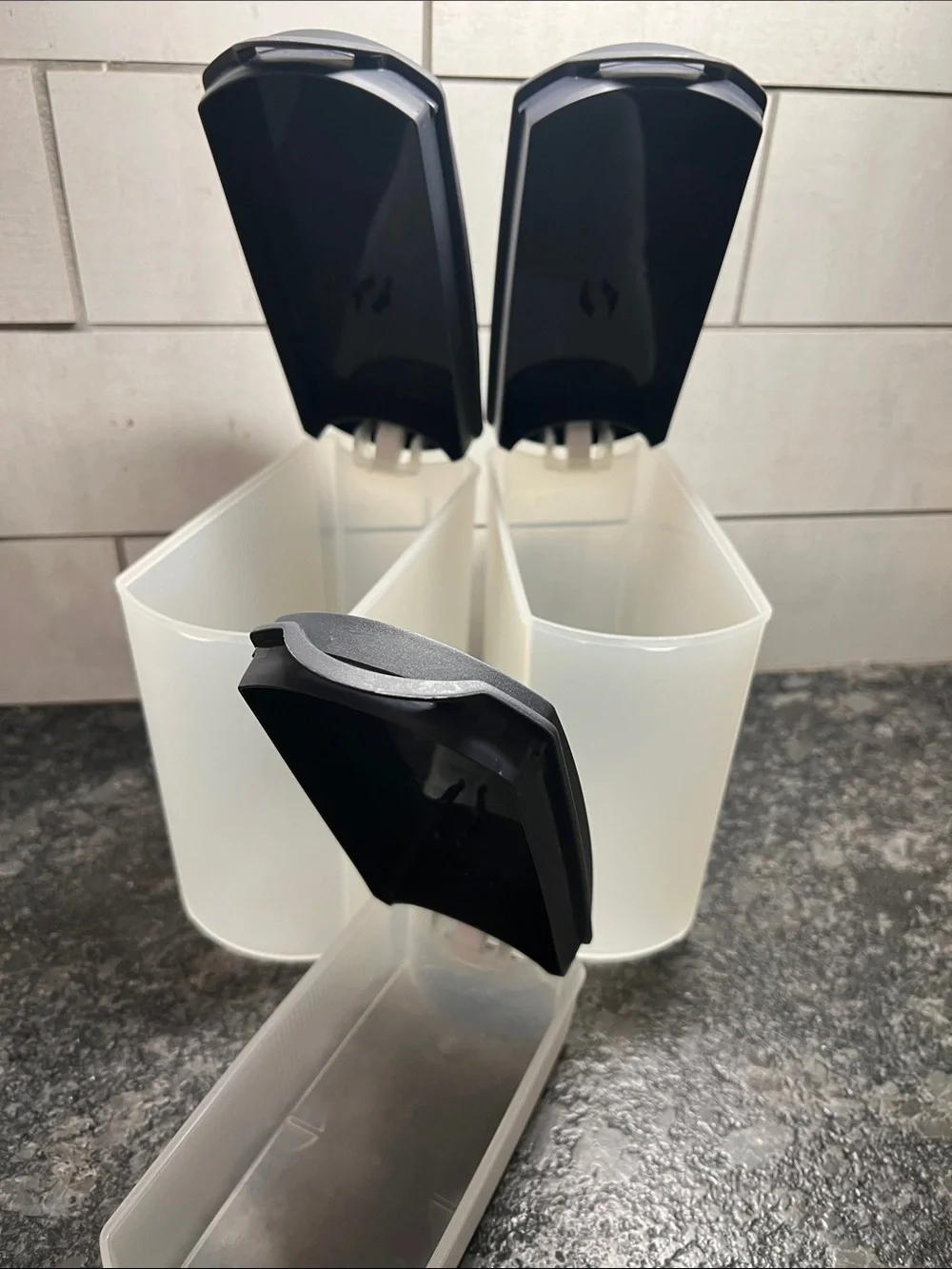 Plastic Kitchen Storage Canisters with Black Lids – Set of 3